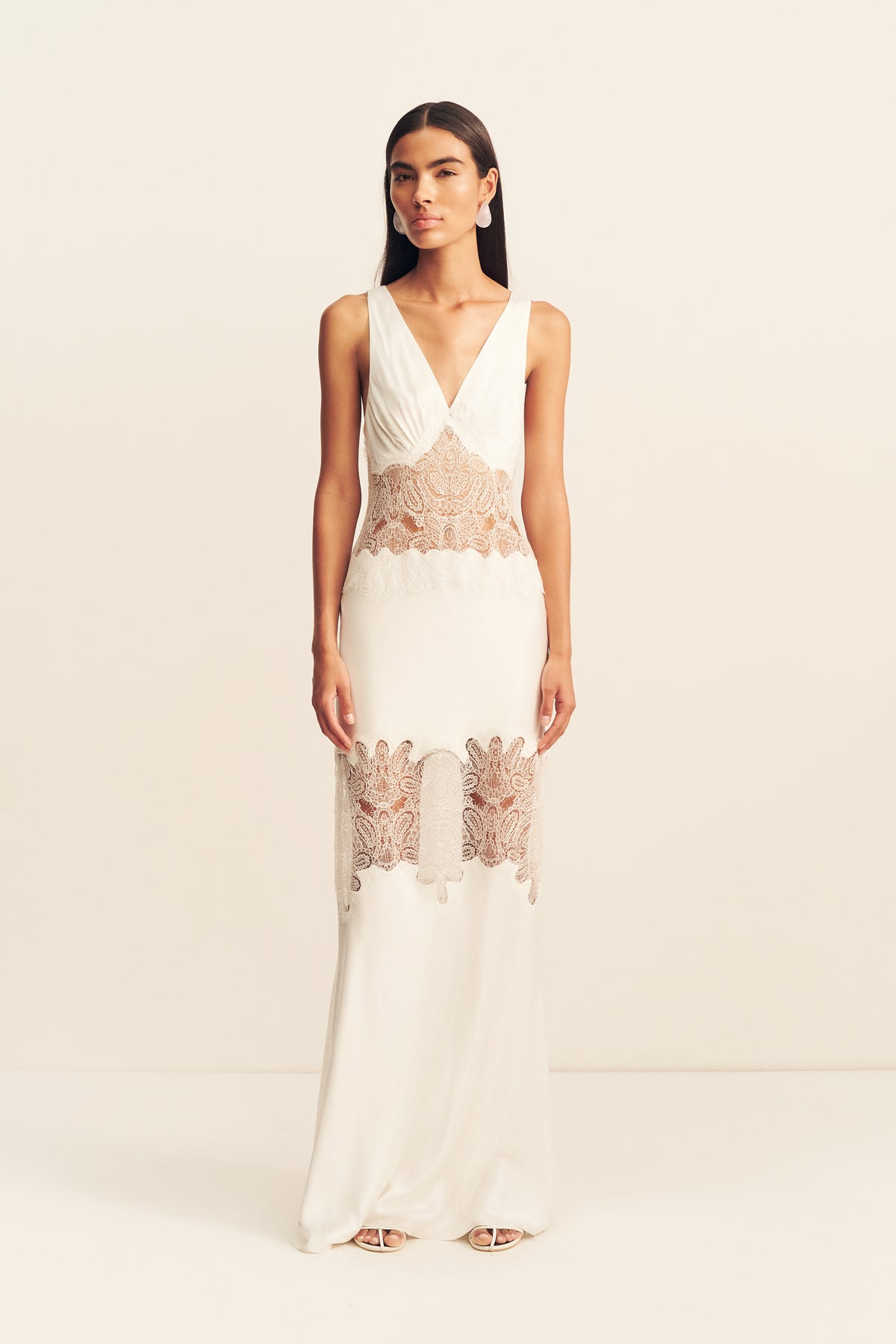 STRATUS PLUNGED LACE PANELLED MAXI DRESS - IVORY_F