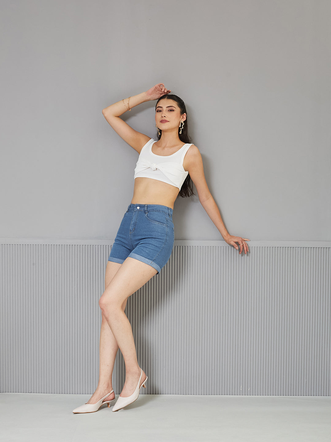 Blue Relaxed Fit  Mid-Rise Light Weight Denim Shorts for Women