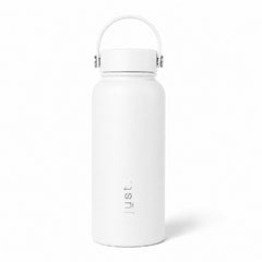 White 1 litre 34oz stainless steel water bottle fro Just Bottle - front view