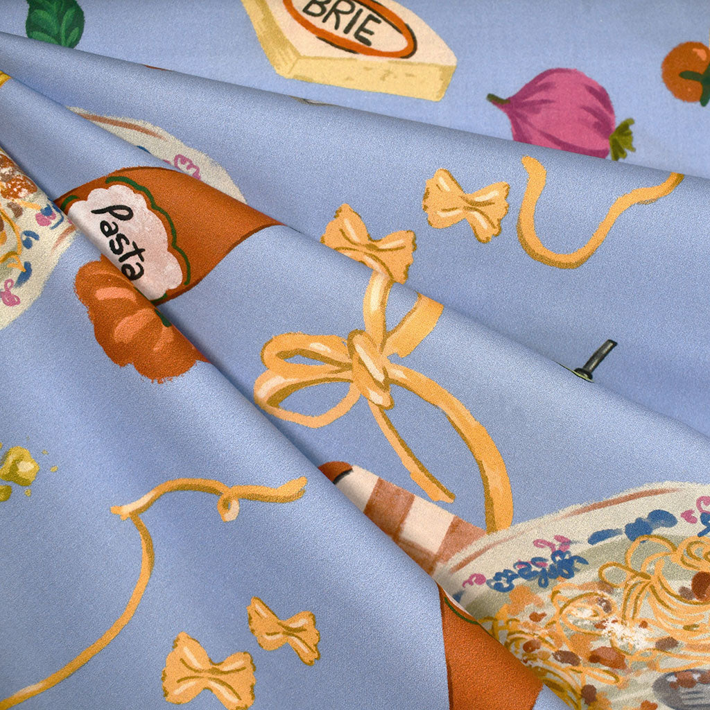 Fabric Godmother Pranzo Pasta Lunch Cotton Lawn Cornflower Blue - Fabric - Style Maker Fabrics