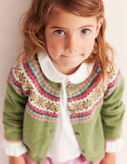 Edie Fair-Isle-Strickjacke-Grün/Rosa Fair-Isle
