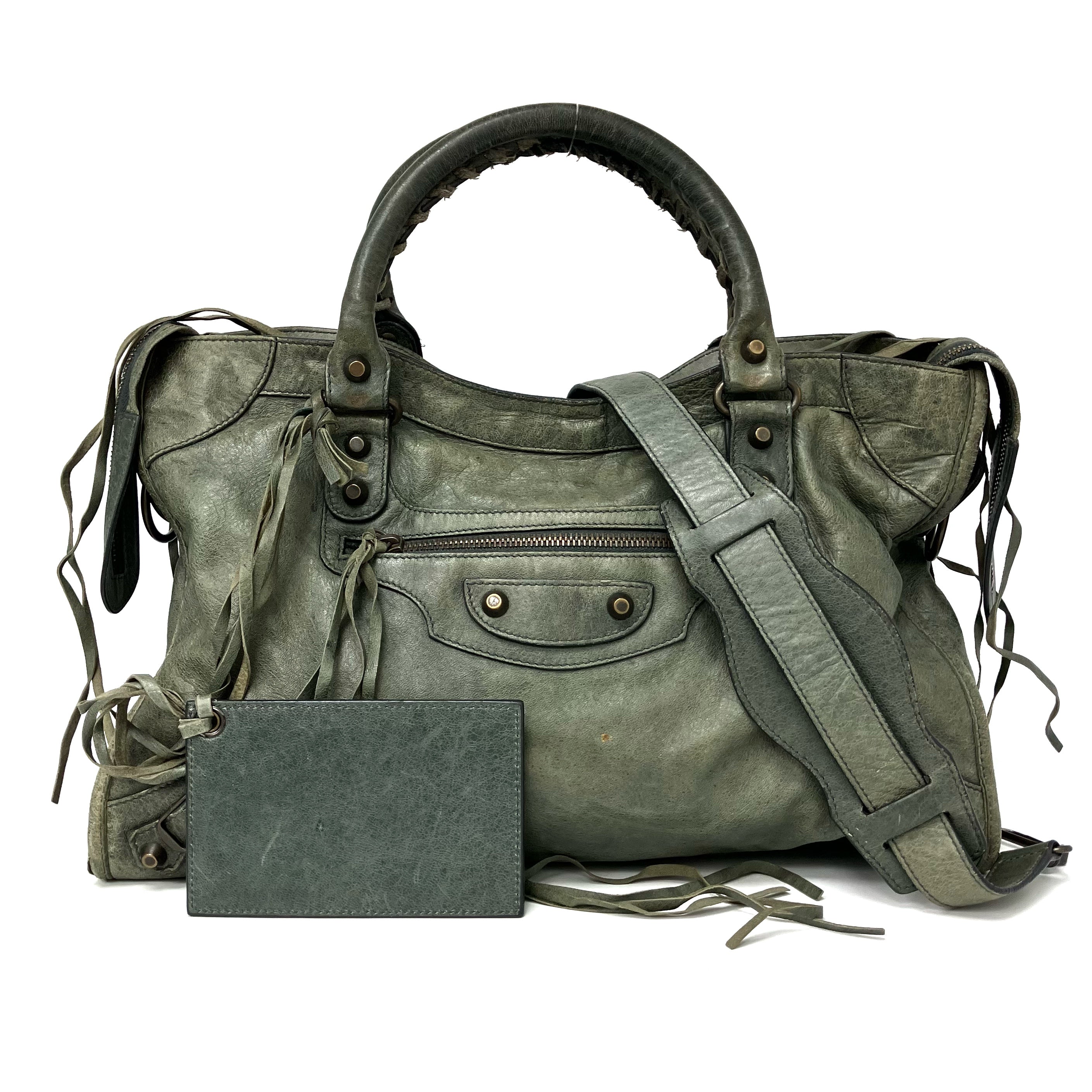 ☆ Balenciaga 巴黎世家 Grey Green Calfskin City 2 Way Bag 灰綠色小牛皮兩用袋 - 267005451