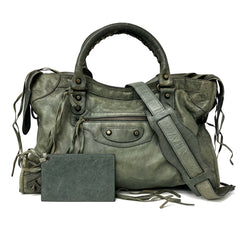 ☆ Balenciaga 巴黎世家 Grey Green Calfskin City 2 Way Bag 灰綠色小牛皮兩用袋 - 267005451
