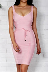 Sleeveless V Neck Sashes Bodycon Midi Dress