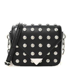 Calfskin Studded Mini Prisma Envelope Shoulder Black