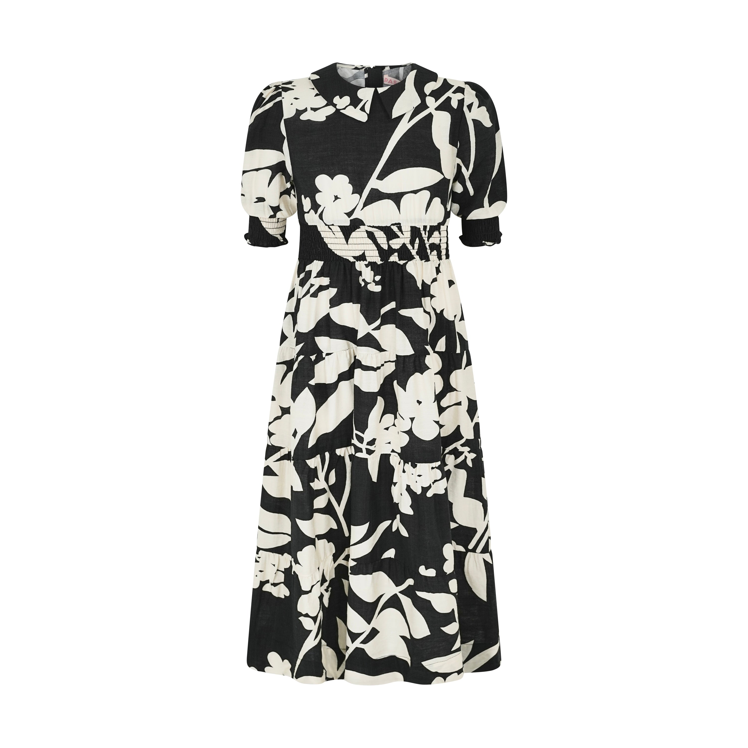 PASHMINI BLACK/WHITE FLORAL SMOCK WAIST MAXI DRESS [FINAL SALE]