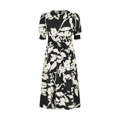 PASHMINI BLACK/WHITE FLORAL SMOCK WAIST MAXI DRESS [FINAL SALE]
