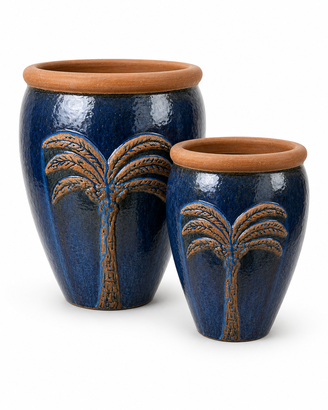 Blue Round Palm Tree Planter