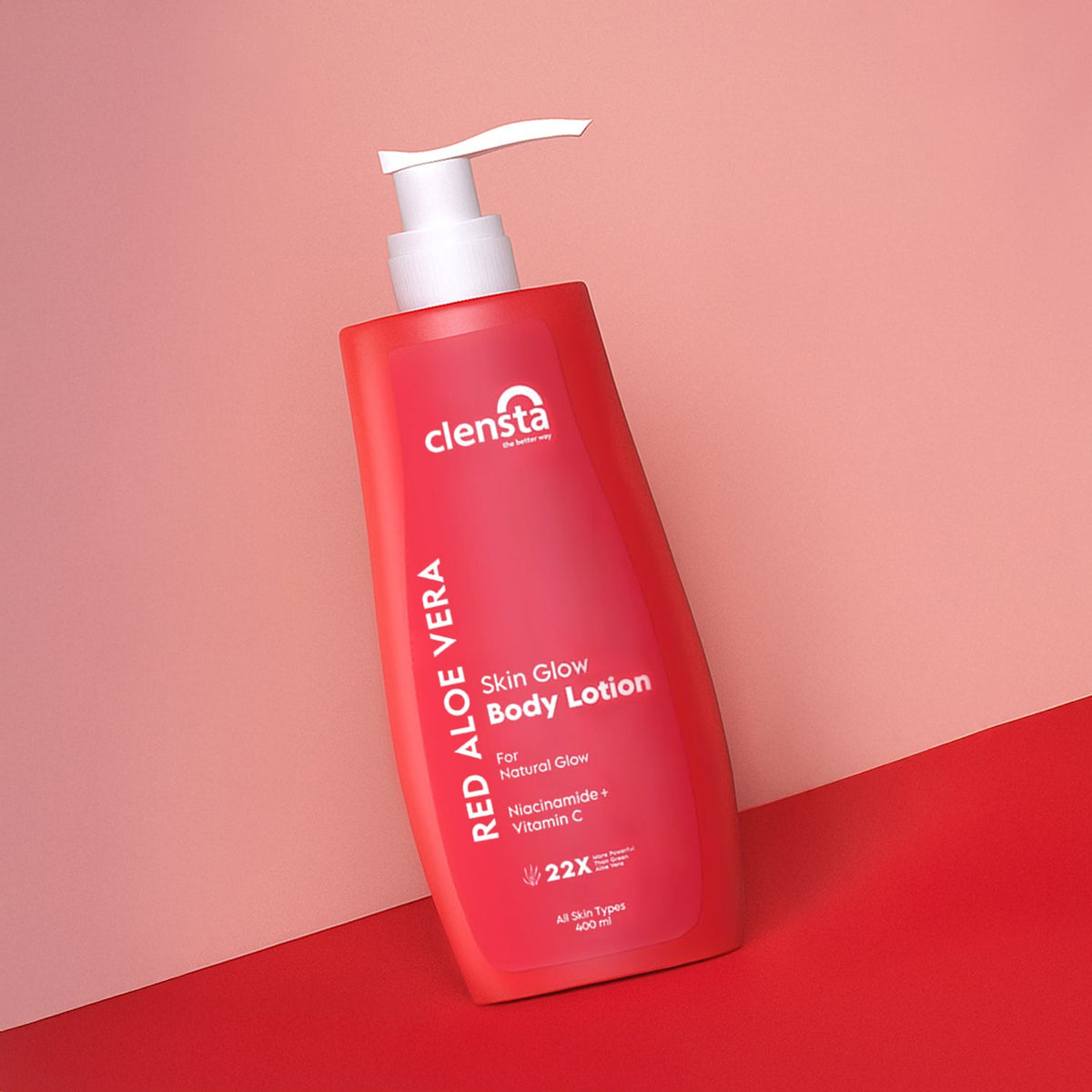 Clensta Red Aloe Vera Skin Glow Body Lotion with 2% Niacinamide and Vitamin C