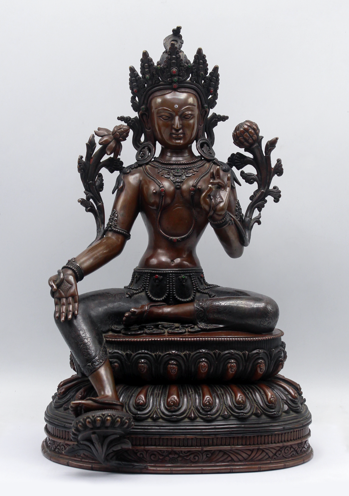 Exquisite Handcrafted Green Tara Statue – 14” | Seated on Double Lotus | Nepalese Masterpiece