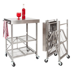 Origami Stainless Steel Cart  - Heavy Duty Cart With Wheels - Preassembled & No Tools Needed