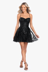 "Prue" Short Pinch Neck Glitter Party Dress