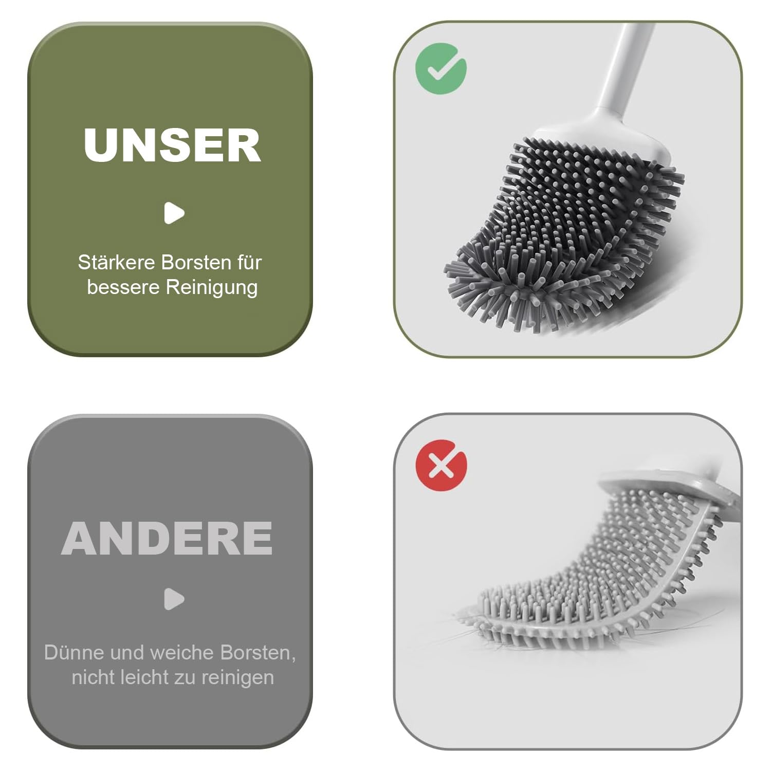 ASOBEAGE Silikon Toilettenbürste: Flexibler Kopf, Langer Griff, Wandmontage, schnell trocknender Halter für die Reinigung des Badezimmers (Weiß)