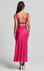 Cohen Midi Dress – Textured Satin Mid-Length Dress in Blush Pink