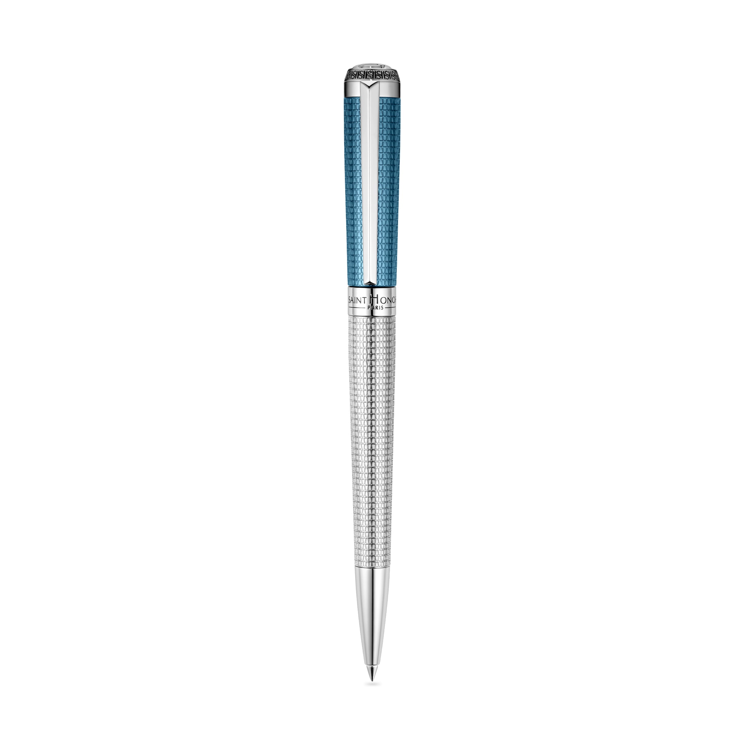 Saint Honore Matignon Ballpoint Pen Stainless Steel & Blue Lacquer Finish