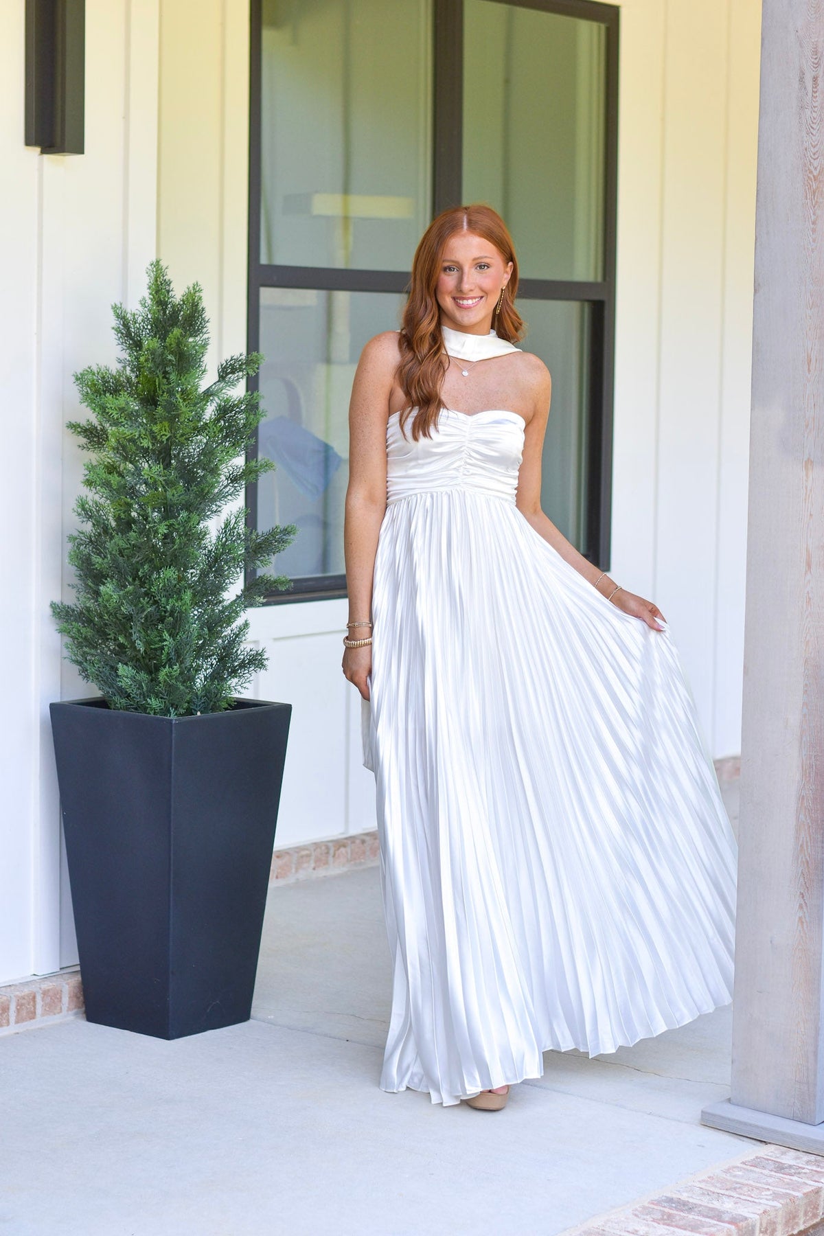 White Pleated Maxi