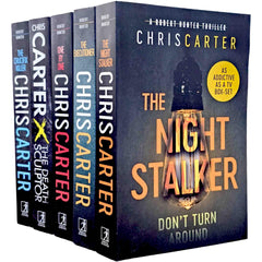 Collection of five Chris Carter Robert Hunter Series books by Simon & Schuster UK, featuring thriller novels with dark, gripping covers.