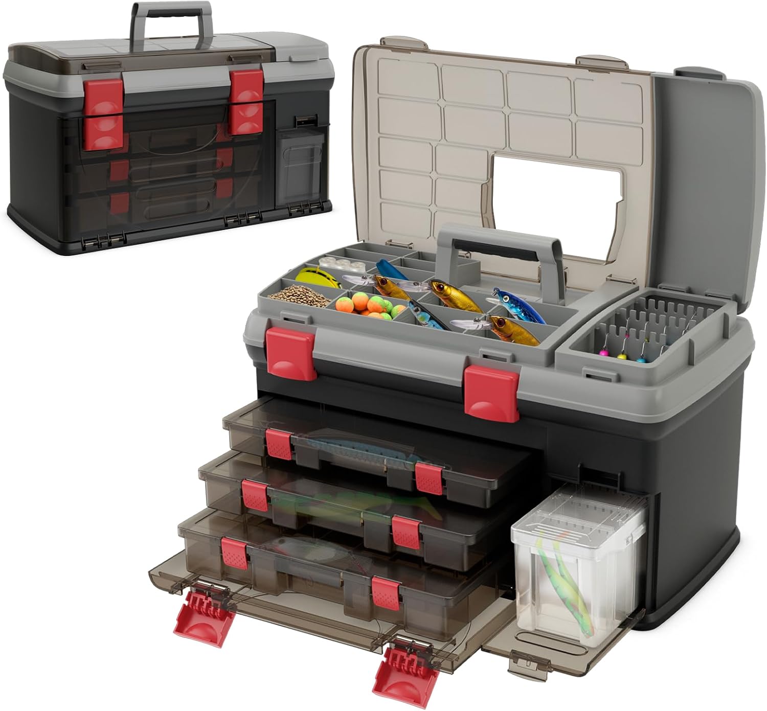 5 Layers Tackle Box, Fishing Tackle Box Organizer with Top Storage, 3 Removable Utility Boxes & Adjustable Dividers, Tackle Storage Box Portable Tool Box for Fishing