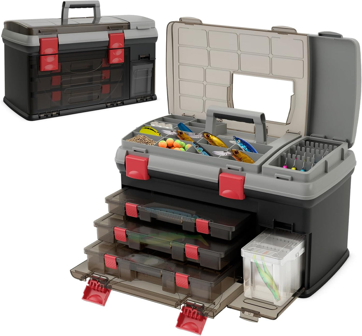 5 Layers Tackle Box, Fishing Tackle Box Organizer with Top Storage, 3 Removable Utility Boxes & Adjustable Dividers, Tackle Storage Box Portable Tool Box for Fishing