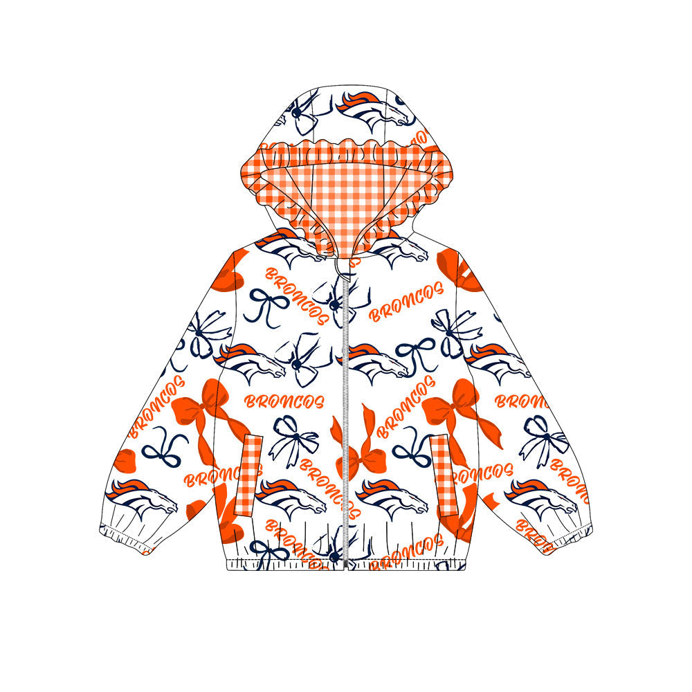 1001-Custom moq 8 mix size milk silk summer team baby girls clothes bow orange hooded long sleeve top-25.10.9