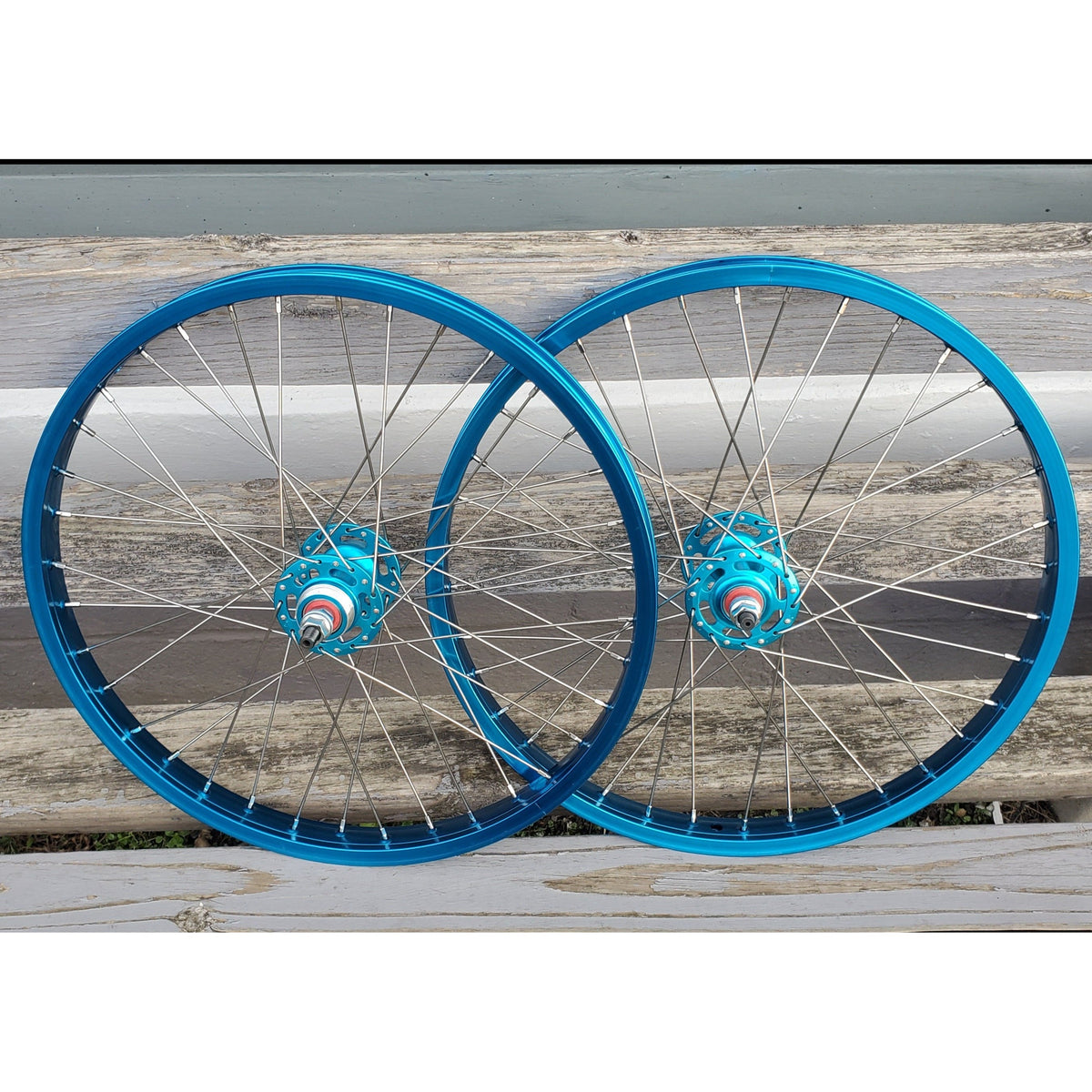 20" 7X style Sealed High Flange BMX Wheelset - Pair - Blue Anodized