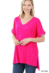 Rolled Short Sleeve Hi-Low Top - Debs on 5th