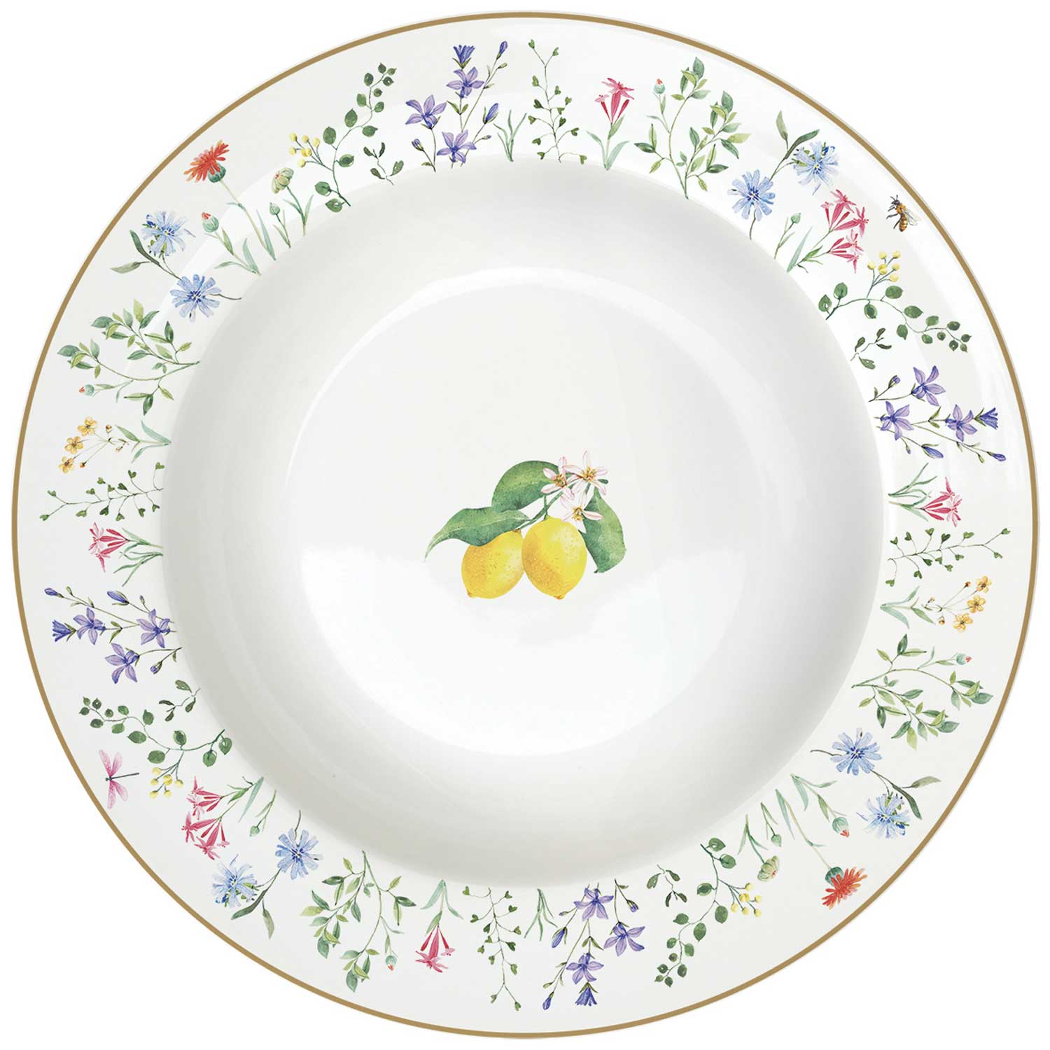 Mediterrán citromos porcelán mélytányér Fleurs et Citrons Tányér, étkészlet Easy Life Design