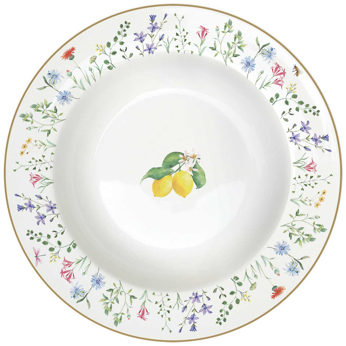 Mediterrán citromos porcelán mélytányér Fleurs et Citrons Tányér, étkészlet Easy Life Design
