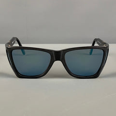 PERSOL Black Blue Acetate Shield Sunglasses
