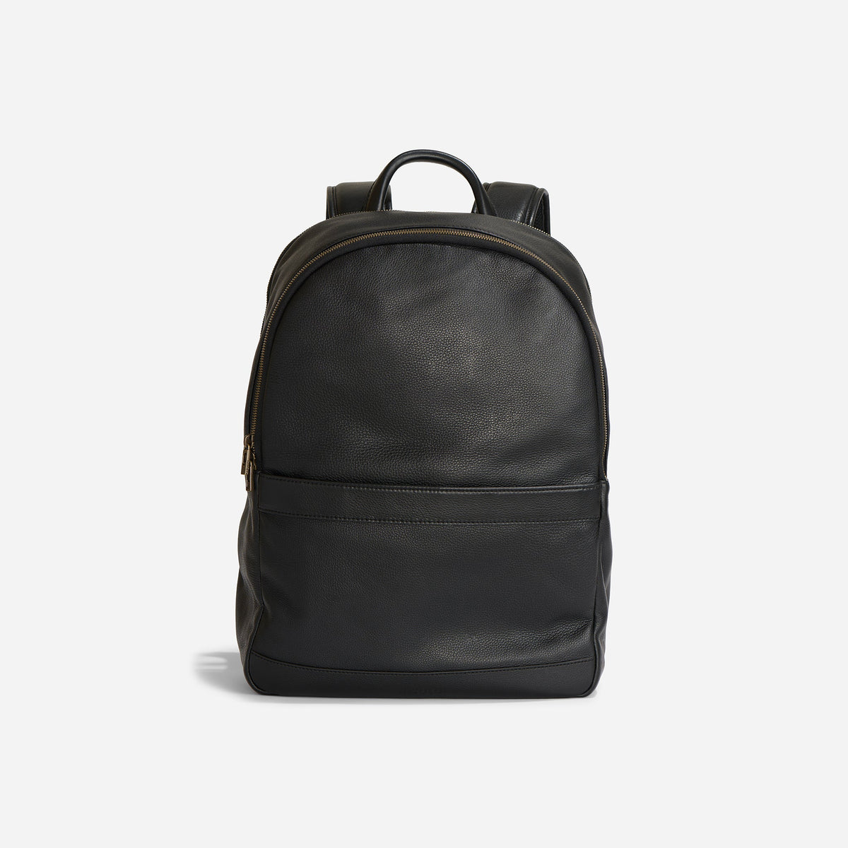 Black textured leather Alex Commuter Backpack with a top handle and front zippered pocket.