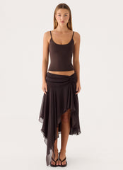Abeda Asymmetrical Midi Skirt - Chocolate