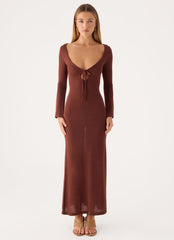 Amarise Knit Tie Front Maxi Dress - Chocolate