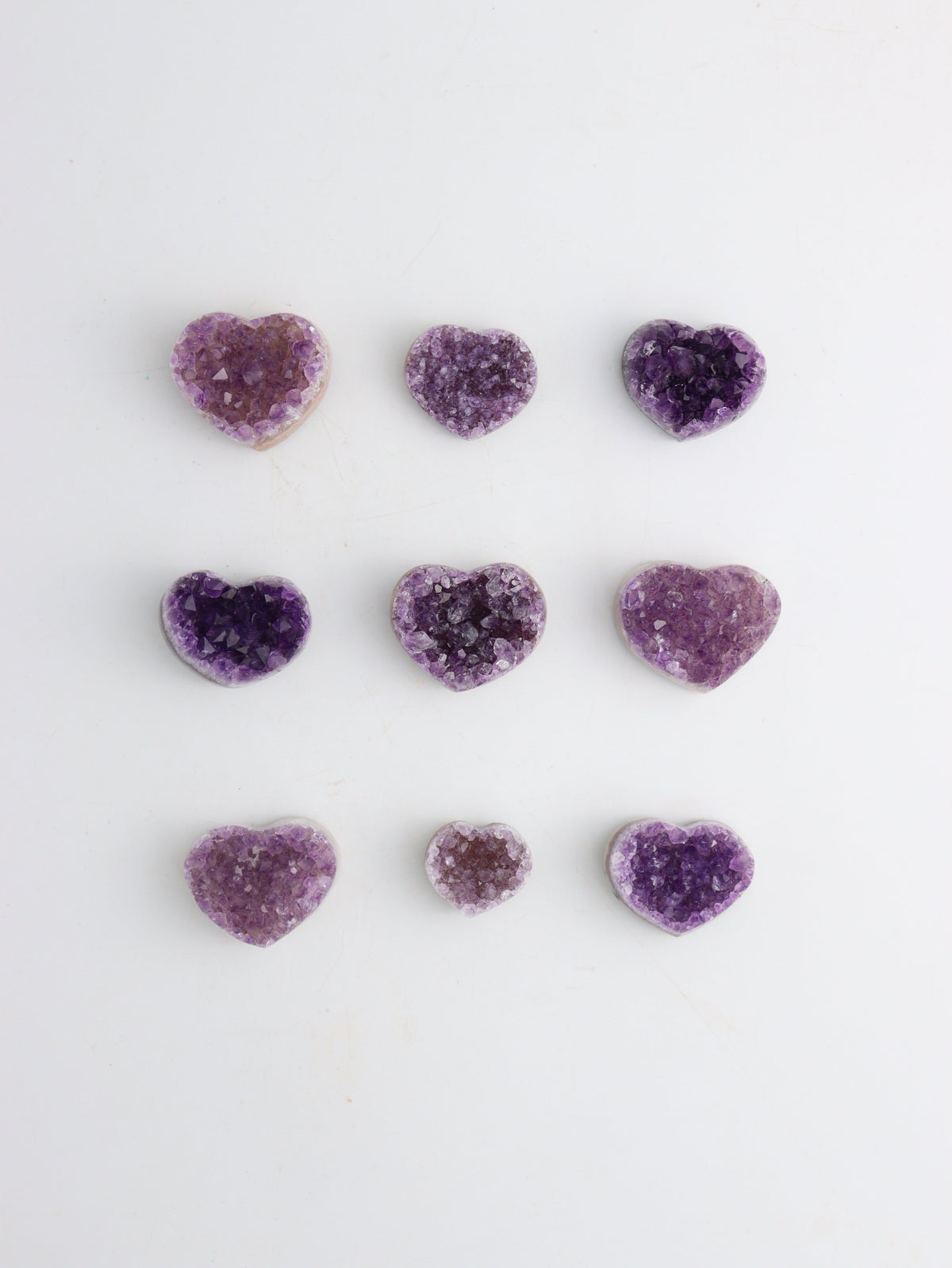 Amethyst hearts 9 Pieces | Mi Esperanza Minerals | Supplier of Crystals and Onyx