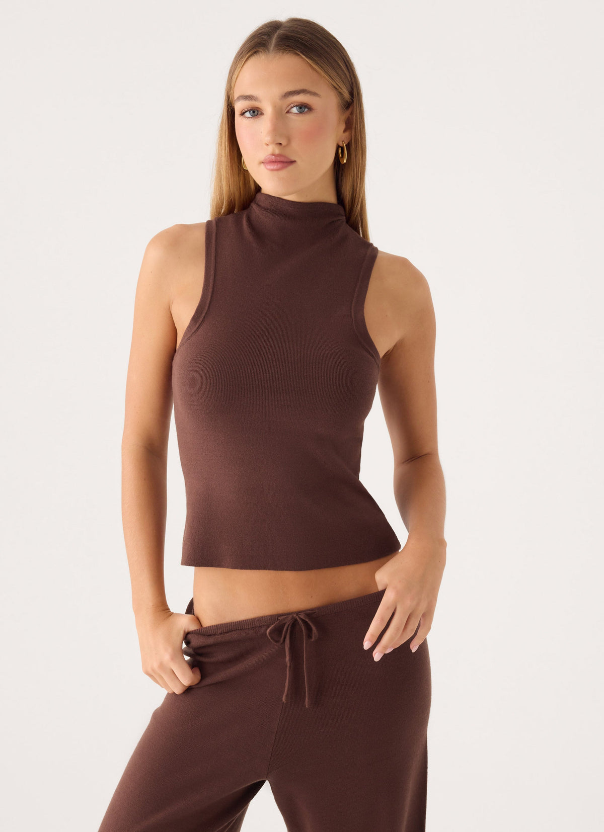 Aviara Knit High Neck Top - Chocolate