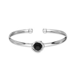 Sterling Silver Whitby Jet Lightweight Flower Bangle