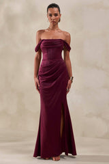 CL137810102 - Celinea _ Burgundy Satin Bardot-Neck Maxi Dress With Front-High Split3.jpg