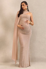 ECM_HR_CL138455060  - Ottoline Champagne Asymmetric-Neck Maternity Maxi Dress With Sheer Cape Detail0.jpg