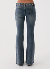Carson Low Rise Eyelet Jeans - Blue Wash