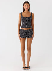 Coastline Cotton Micro Mini Shorts - Black Polkadot