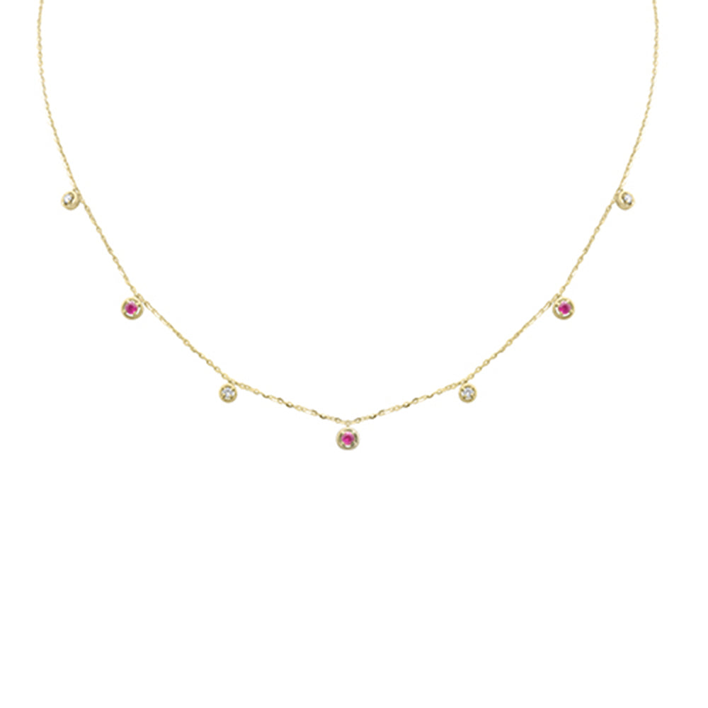 .30ct G SI 14K Yellow Gold Diamond & Ruby Pendant Necklace 16 + 2" Ext