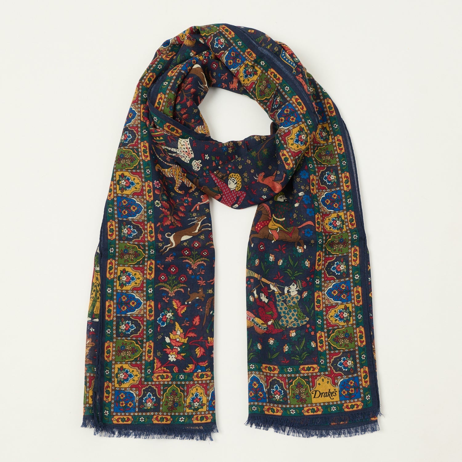 Drake's 'Moghul Garden' Wool/Silk Scarf - Navy