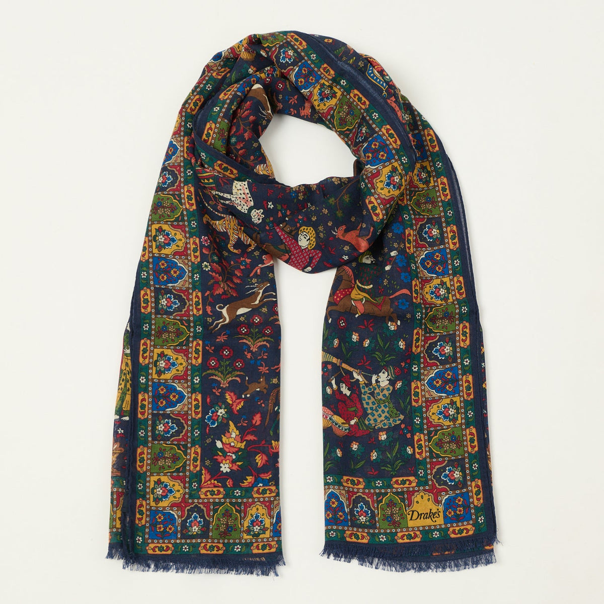 Drake's 'Moghul Garden' Wool/Silk Scarf - Navy
