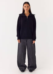 Eirena Quarter Zip Knit Sweater - Black