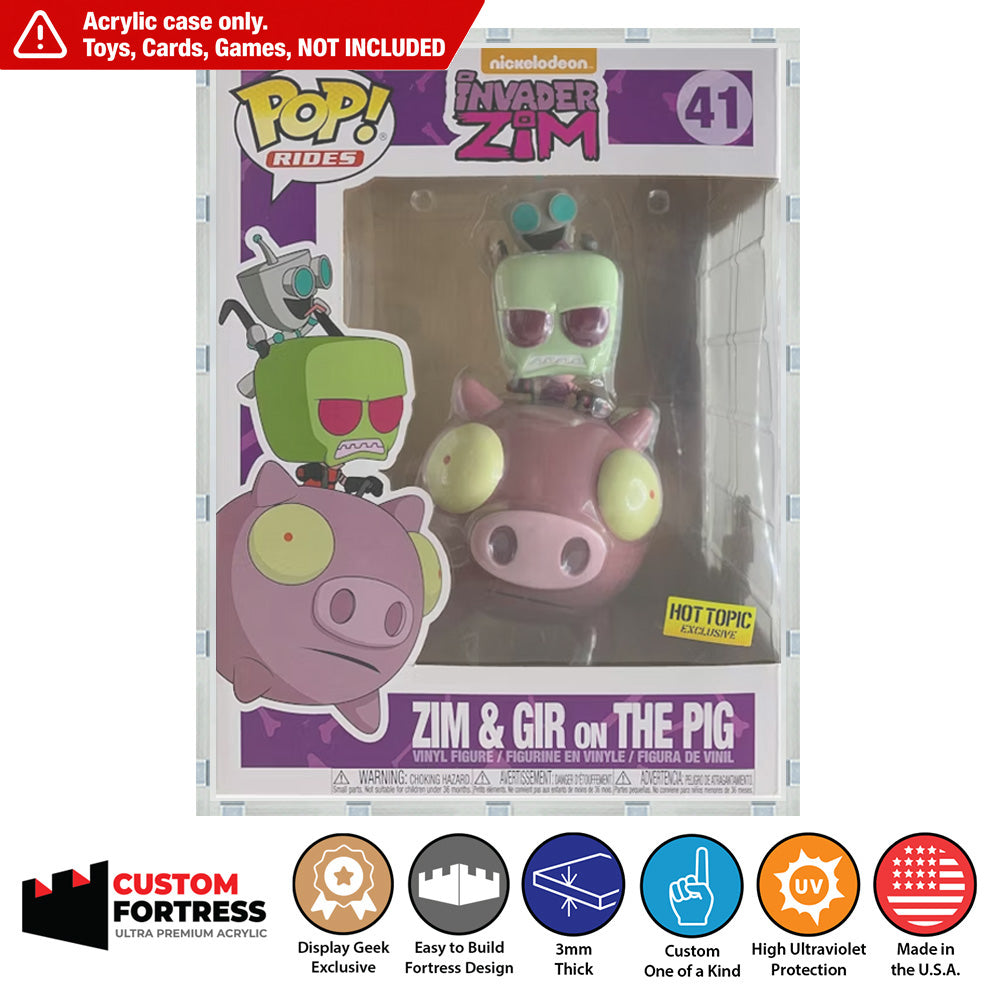 Custom Acrylic Hard Case for POP RIDES ZIM & GIR ON PIG #41 Funko Pop Grail Boxes (3mm thick, UV Resistant) Fits 9.5h x 7.25w x 7d
