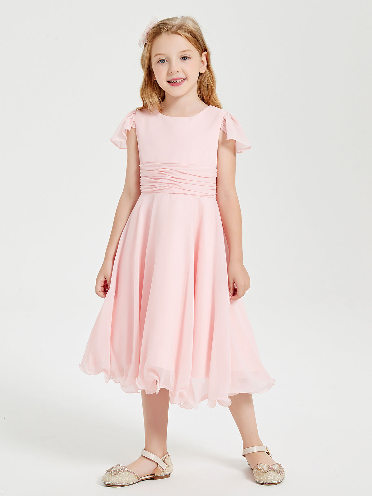 Vestidos De Dama De Honor Junior De Chifón A La Altura De Té Champán
