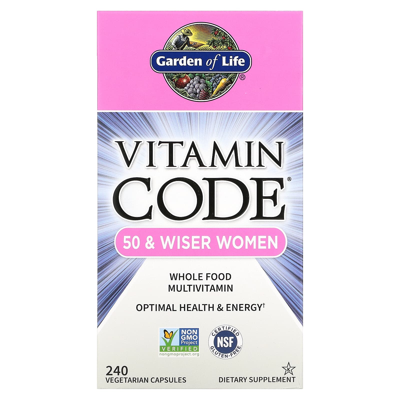 Garden of Life, Vitamin Code - 50 & Wiser Women's Multivitamin, 240 Vegetarian Capsules UPC 658010114189 | HiLife Vitamins
