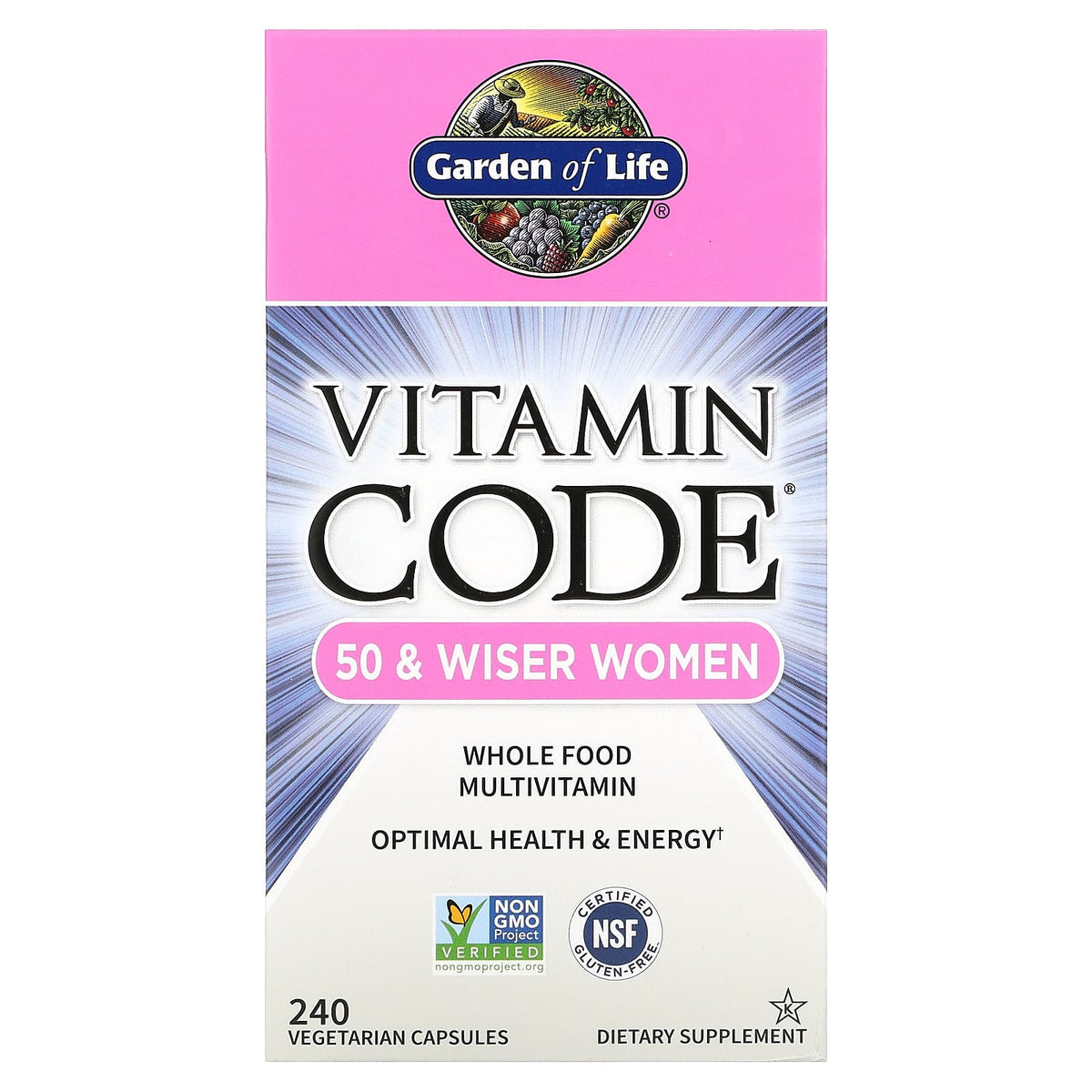 Garden of Life, Vitamin Code - 50 & Wiser Women's Multivitamin, 240 Vegetarian Capsules UPC 658010114189 | HiLife Vitamins