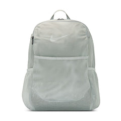Light smoke grey mesh backpack with white trim, front pocket, and top handle.