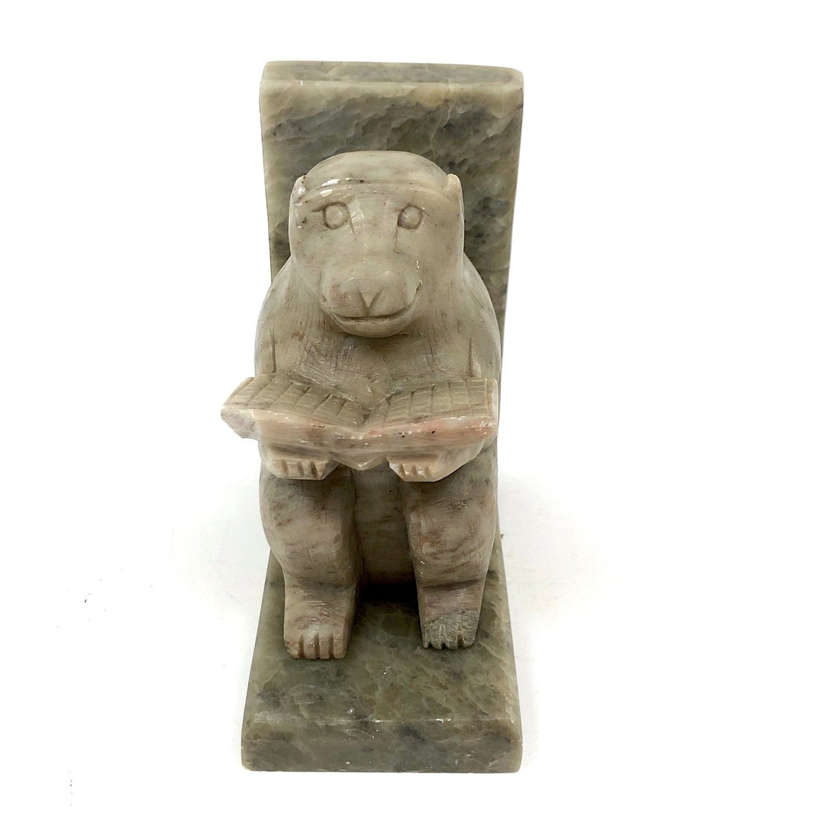 Sweet Reading Monkey, Hand-carved Soapstone and Marble Bookend