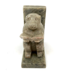 Sweet Reading Monkey, Hand-carved Soapstone and Marble Bookend